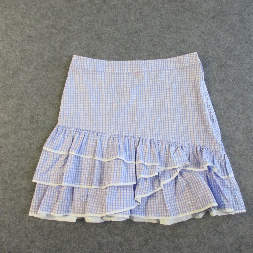 Lilly Pulitzer Mini Skirt Women Size 2 Lavender Gingham Plaid Tiered Ruffle